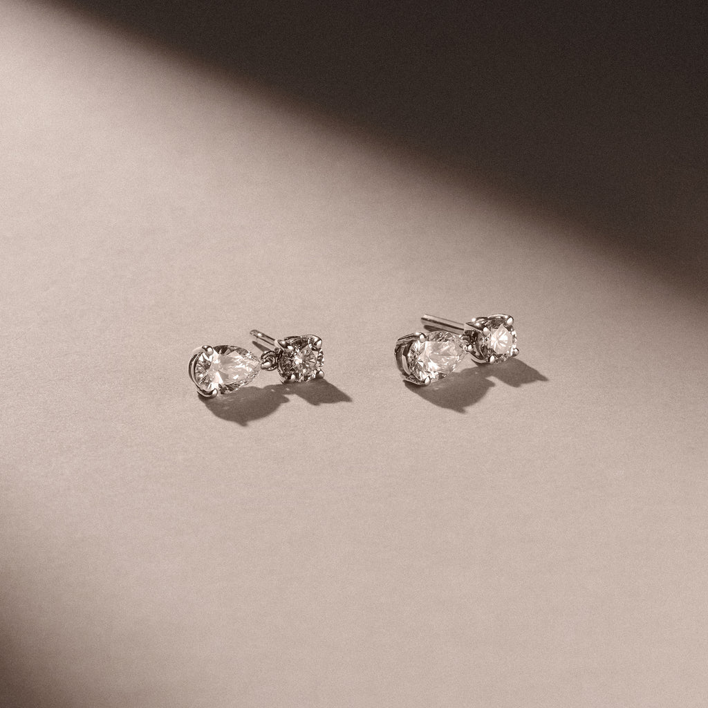 1.50ct Round and Pear Cut Lab Diamond Stud Earrings in 9K White Gold