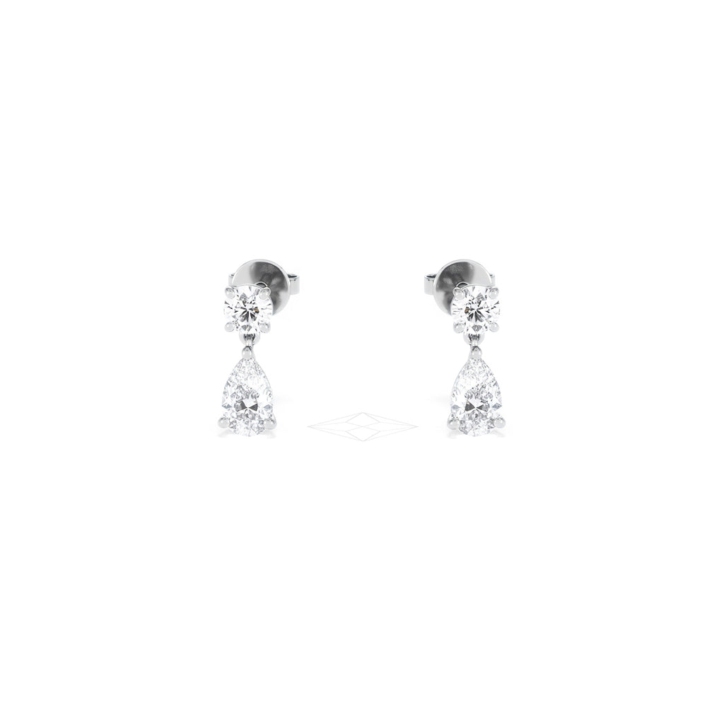 1.50ct Round and Pear Cut Lab Diamond Stud Earrings in 9K White Gold