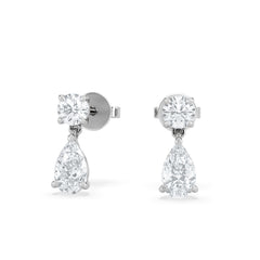 1.50ct Round and Pear Cut Lab Diamond Stud Earrings in 9K White Gold
