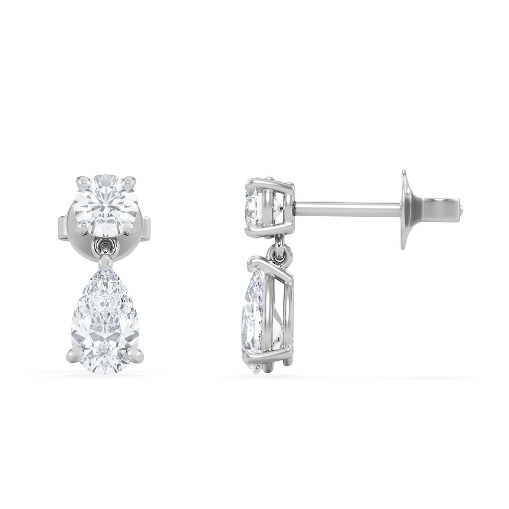 1.50ct Round and Pear Cut Lab Diamond Stud Earrings in 9K White Gold