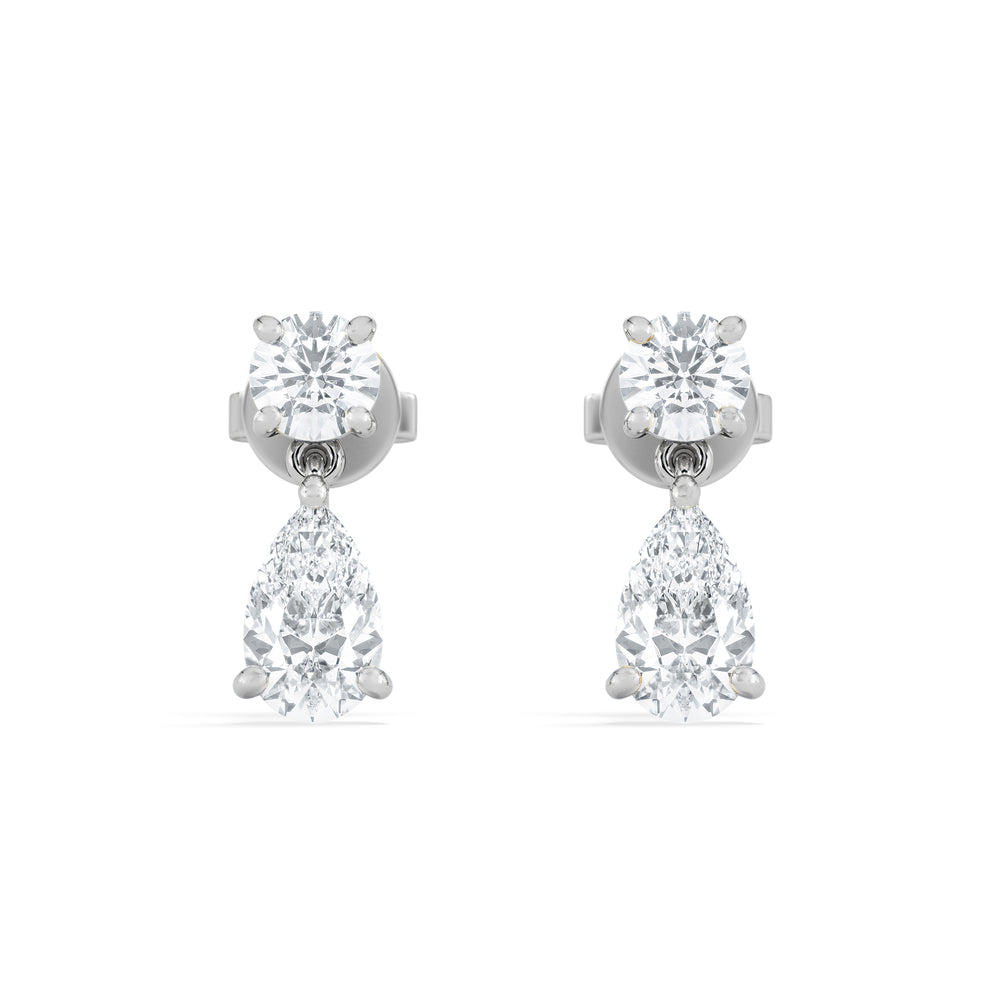 1.50ct Round and Pear Cut Lab Diamond Stud Earrings in 9K White Gold