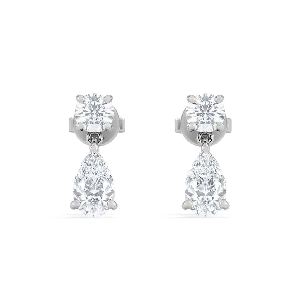 1.50ct Round and Pear Cut Lab Diamond Stud Earrings in 9K White Gold