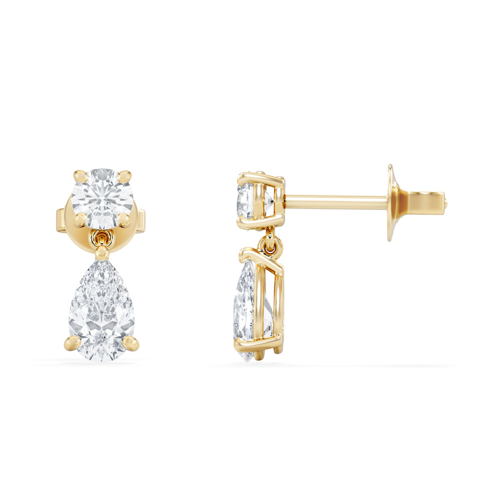 1.50ct Round and Pear Cut Lab Diamond Stud Earrings in 9K Yellow Gold