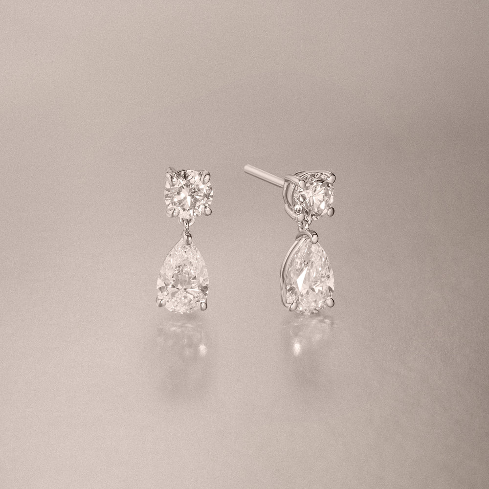 3.00ct Round and Pear Cut Lab Diamond Stud Earrings in 9K White Gold