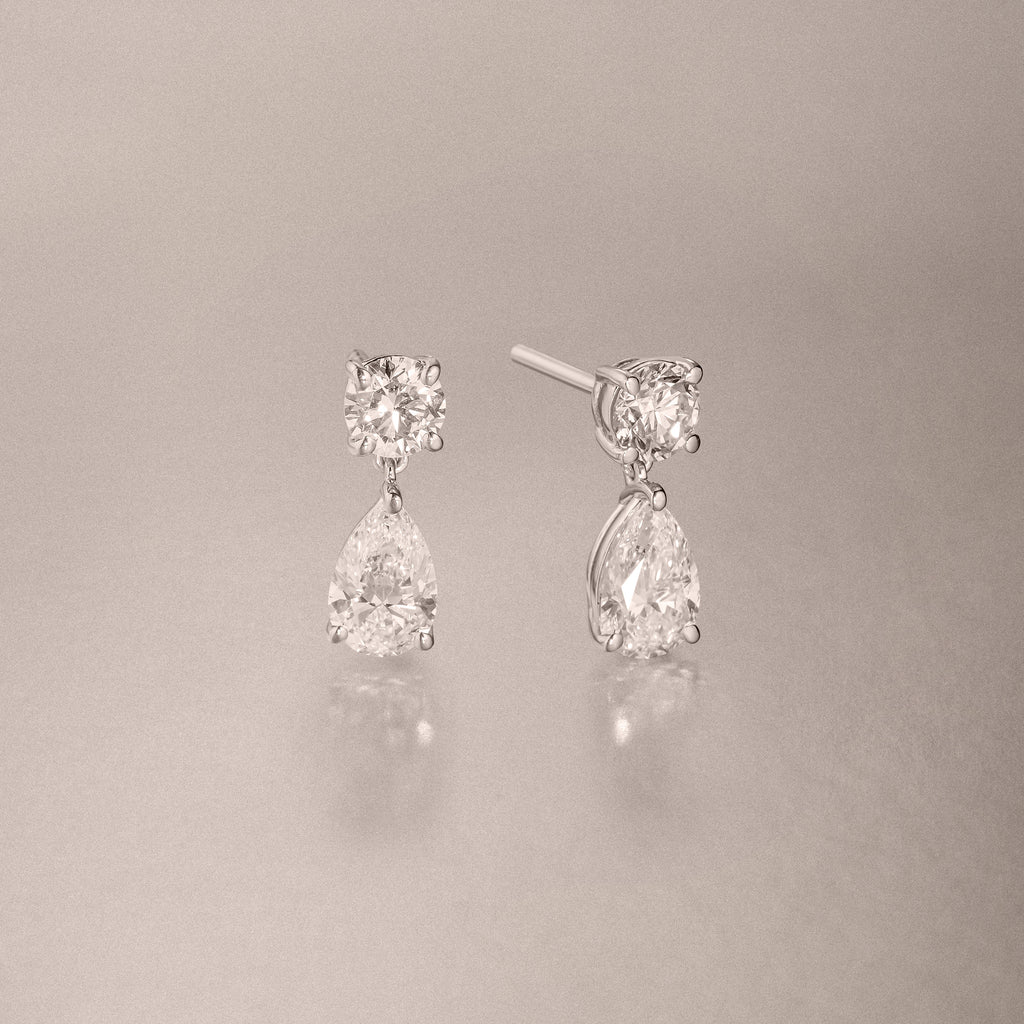 3.00ct Round and Pear Cut Lab Diamond Stud Earrings in 9K White Gold