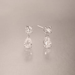 3.00ct Round and Pear Cut Lab Diamond Stud Earrings in 9K White Gold