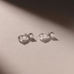 3.00ct Round and Pear Cut Lab Diamond Stud Earrings in 9K White Gold