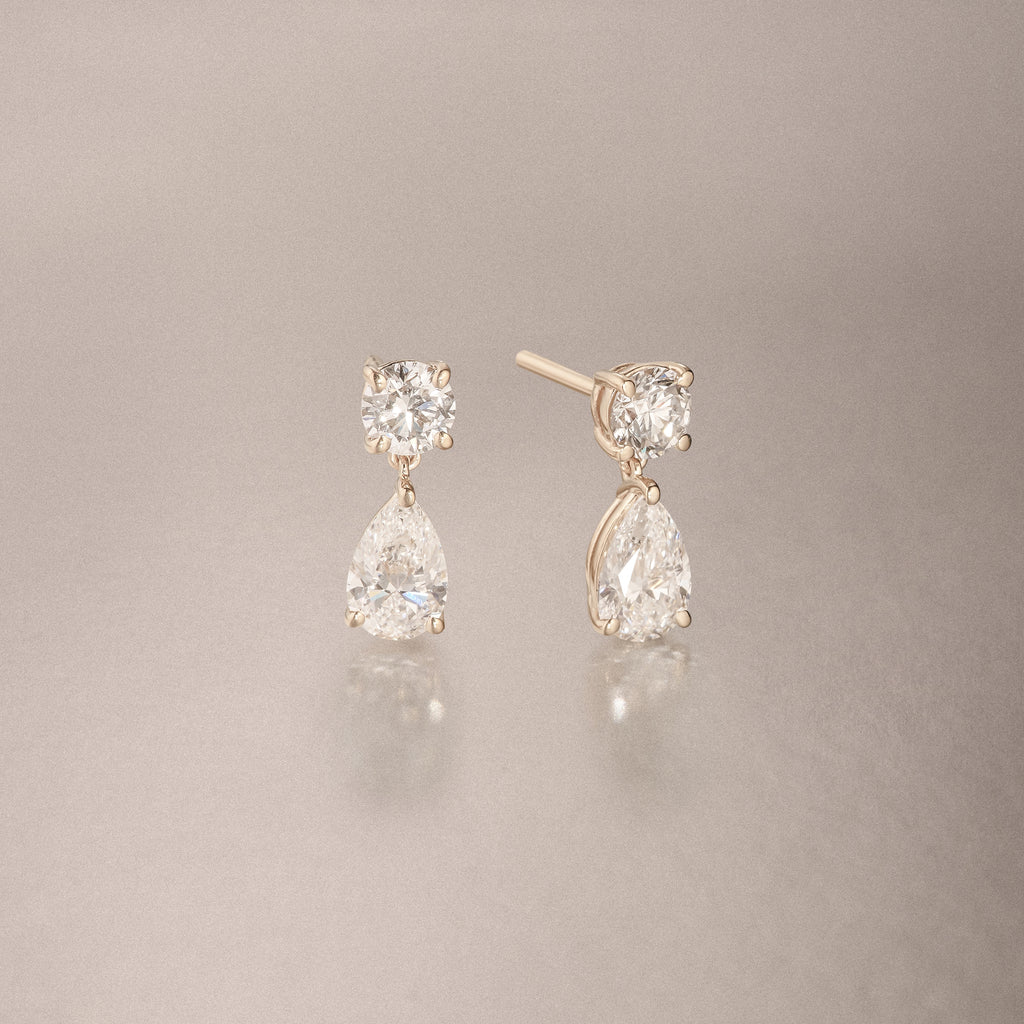 3.00ct Round and Pear Cut Lab Diamond Stud Earrings in 9K Yellow Gold