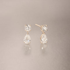 3.00ct Round and Pear Cut Lab Diamond Stud Earrings in 9K Yellow Gold