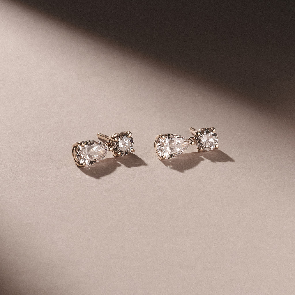 3.00ct Round and Pear Cut Lab Diamond Stud Earrings in 9K Yellow Gold