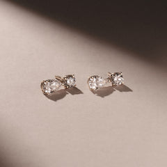 3.00ct Round and Pear Cut Lab Diamond Stud Earrings in 9K Yellow Gold