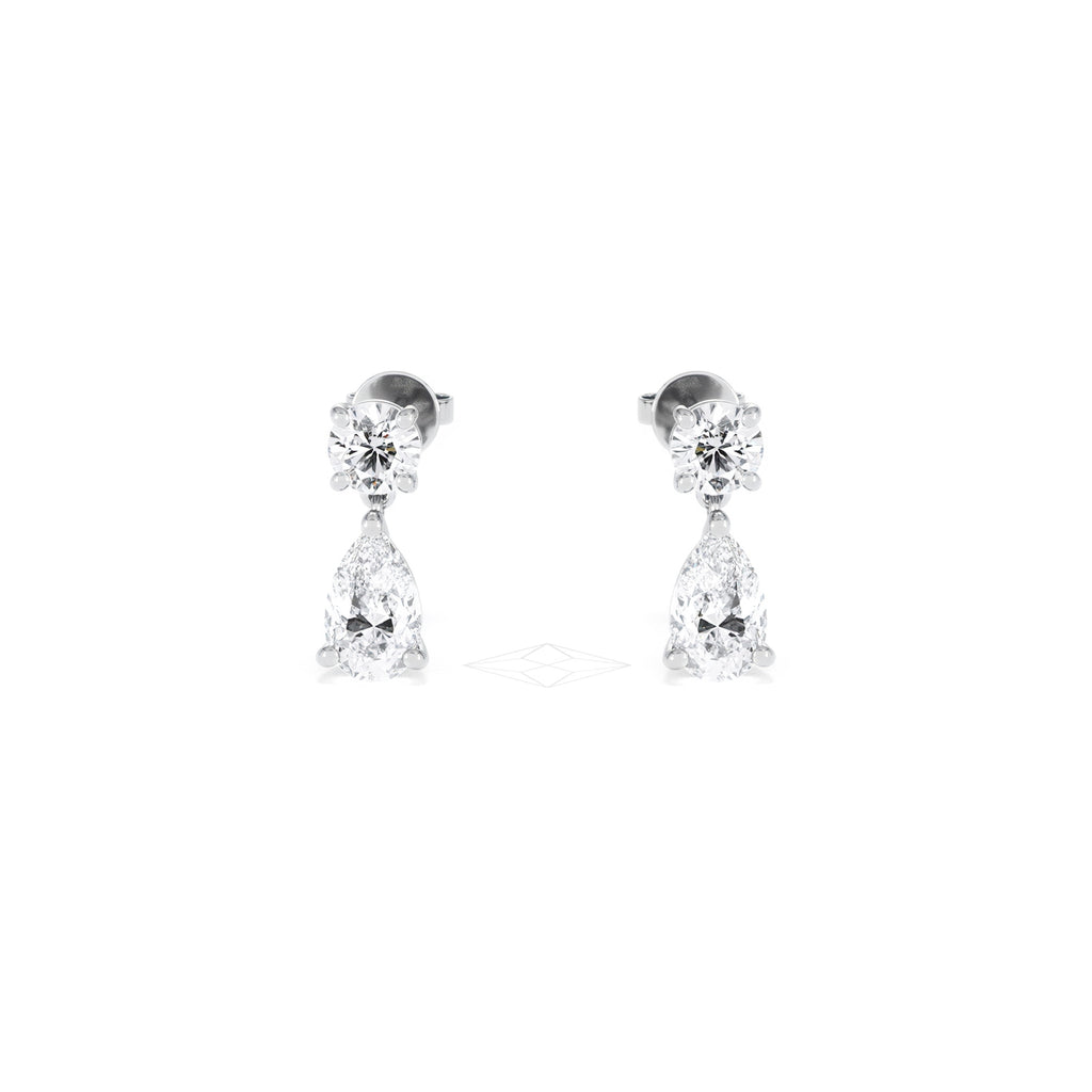 3.00ct Round and Pear Cut Lab Diamond Stud Earrings in 9K White Gold