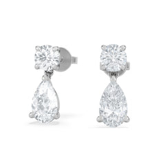 3.00ct Round and Pear Cut Lab Diamond Stud Earrings in 9K White Gold