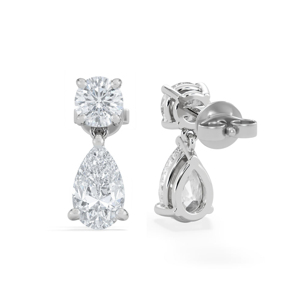 3.00ct Round and Pear Cut Lab Diamond Stud Earrings in 9K White Gold