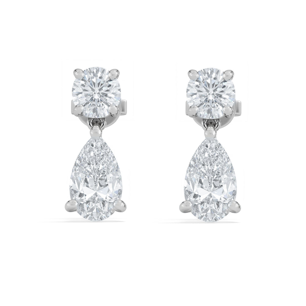 3.00ct Round and Pear Cut Lab Diamond Stud Earrings in 9K White Gold