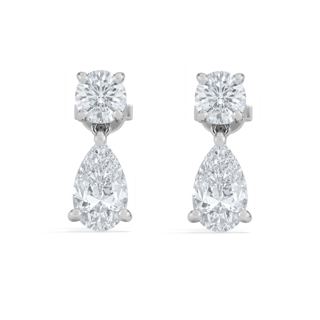 3.00ct Round and Pear Cut Lab Diamond Stud Earrings in 9K White Gold