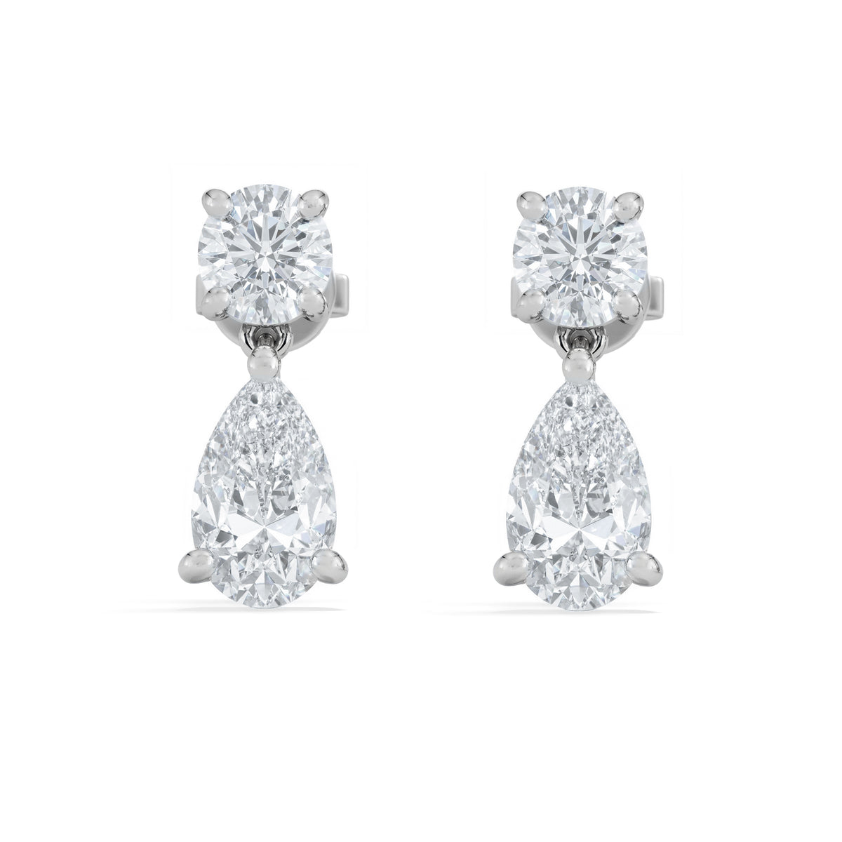 3.00ct Round and Pear Cut Lab Diamond Stud Earrings in 9K White Gold