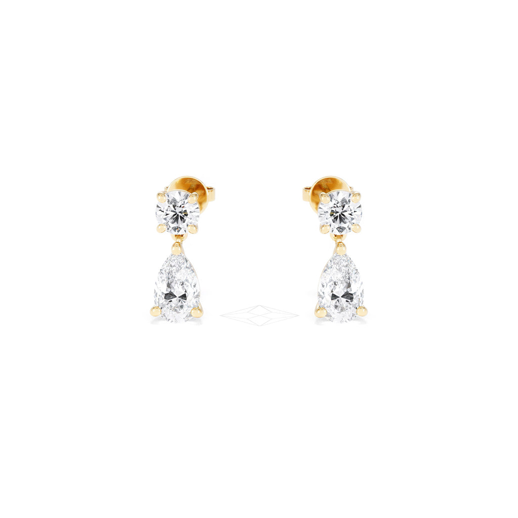 3.00ct Round and Pear Cut Lab Diamond Stud Earrings in 9K Yellow Gold
