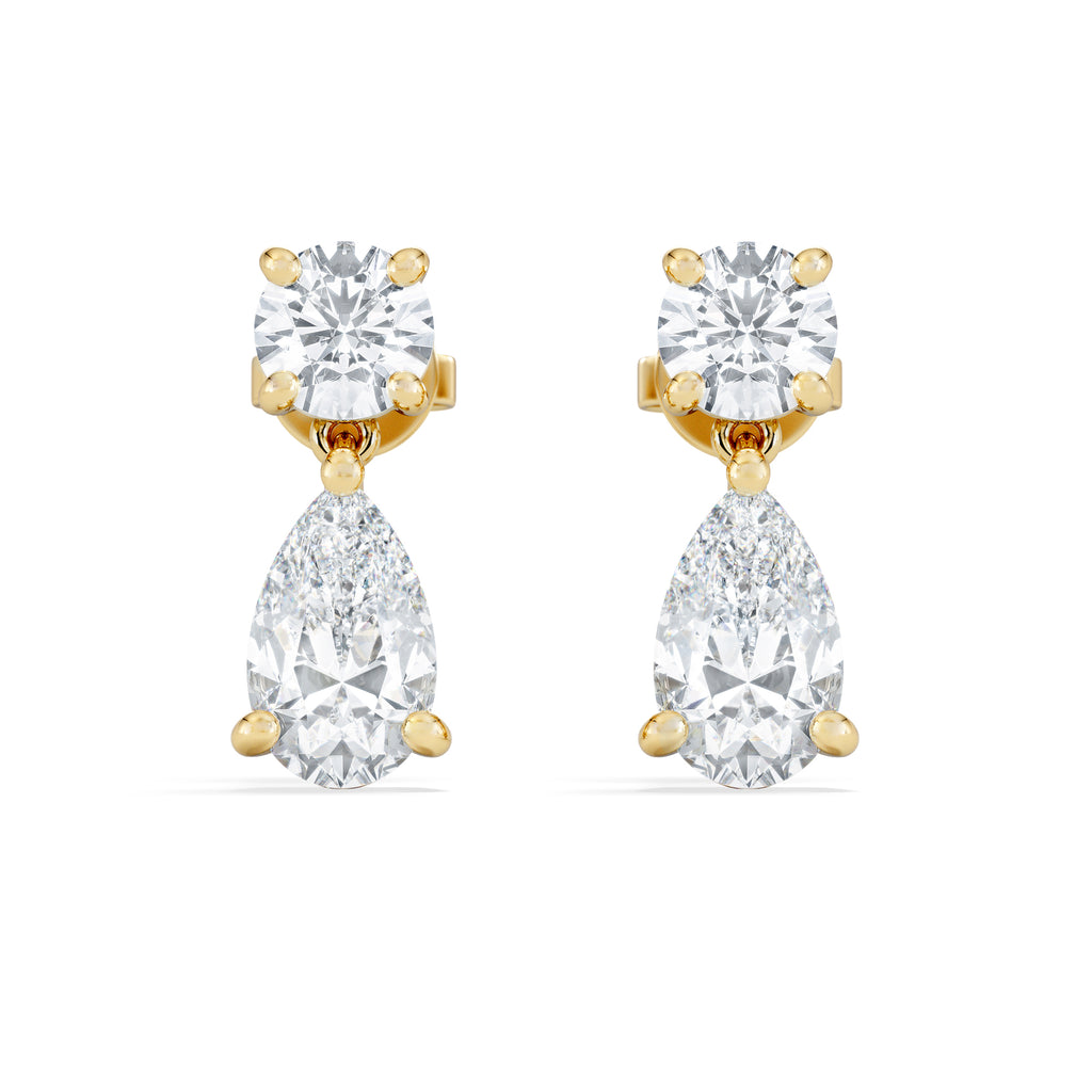 3.00ct Round and Pear Cut Lab Diamond Stud Earrings in 9K Yellow Gold