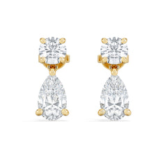 3.00ct Round and Pear Cut Lab Diamond Stud Earrings in 9K Yellow Gold