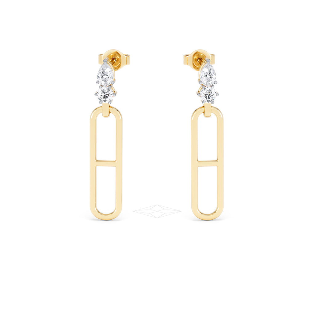 Paperclip 0.47ct Lab Diamond Drop Link Earrings in 18K Yellow Gold