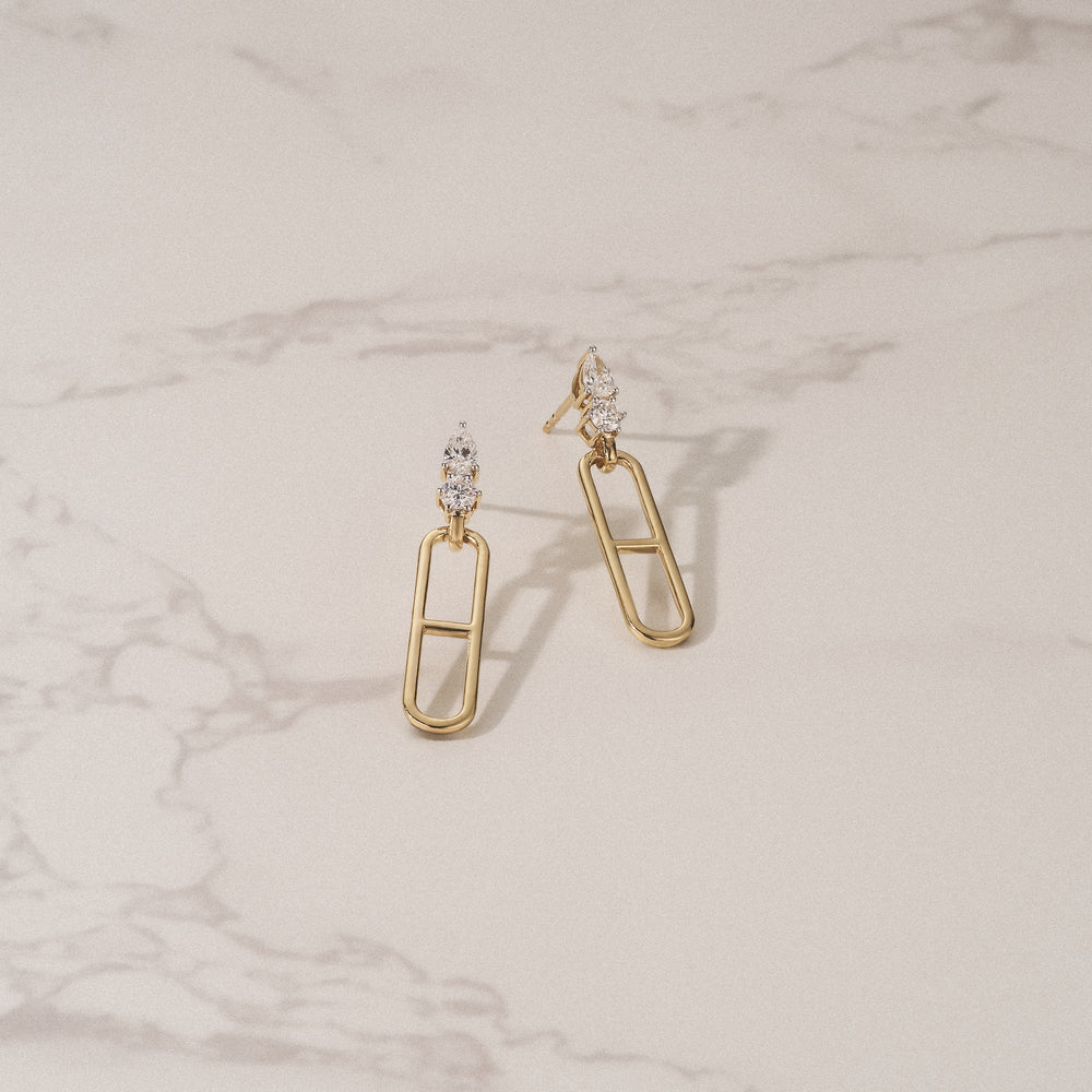 Paperclip 0.47ct Lab Diamond Drop Link Earrings in 18K Yellow Gold