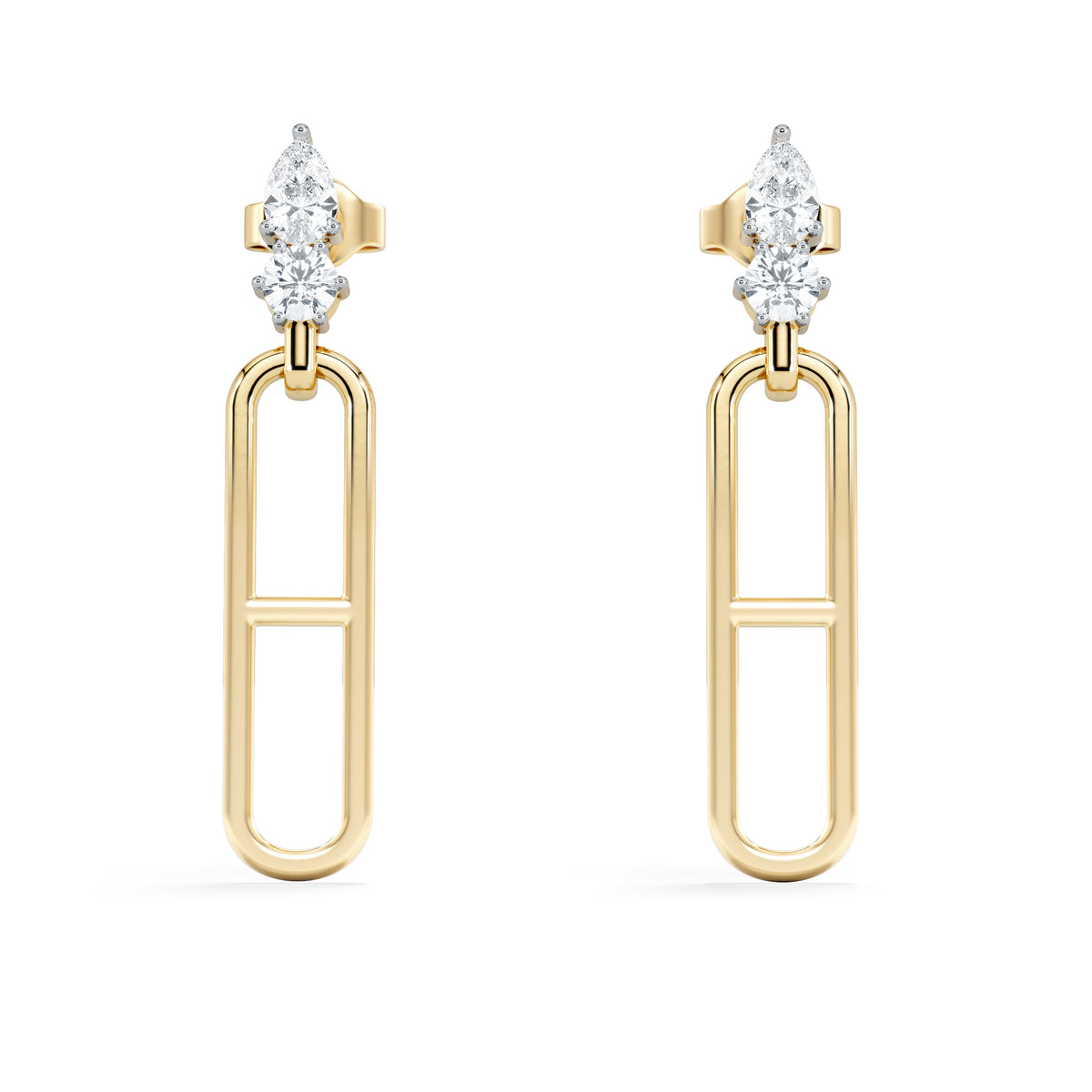Paperclip 0.47ct Lab Diamond Drop Link Earrings in 18K Yellow Gold