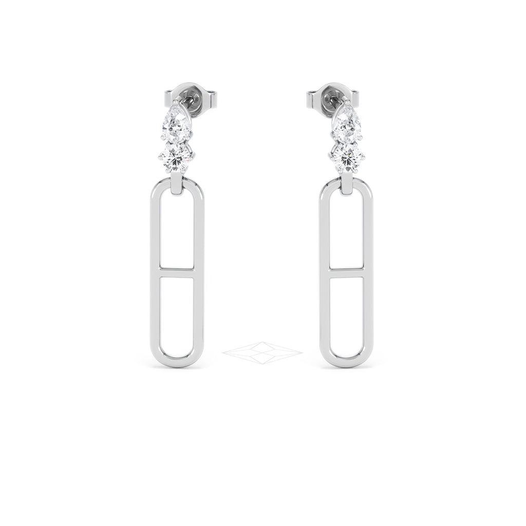 Paperclip 0.47ct Lab Diamond Drop Link Earrings in 18K White Gold