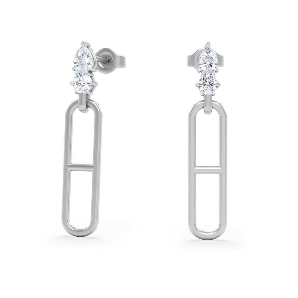 Paperclip 0.47ct Lab Diamond Drop Link Earrings in 18K White Gold