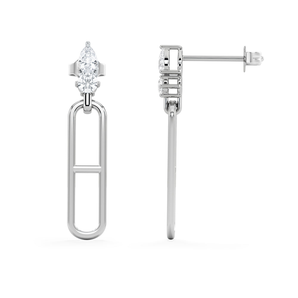 Paperclip 0.47ct Lab Diamond Drop Link Earrings in 18K White Gold