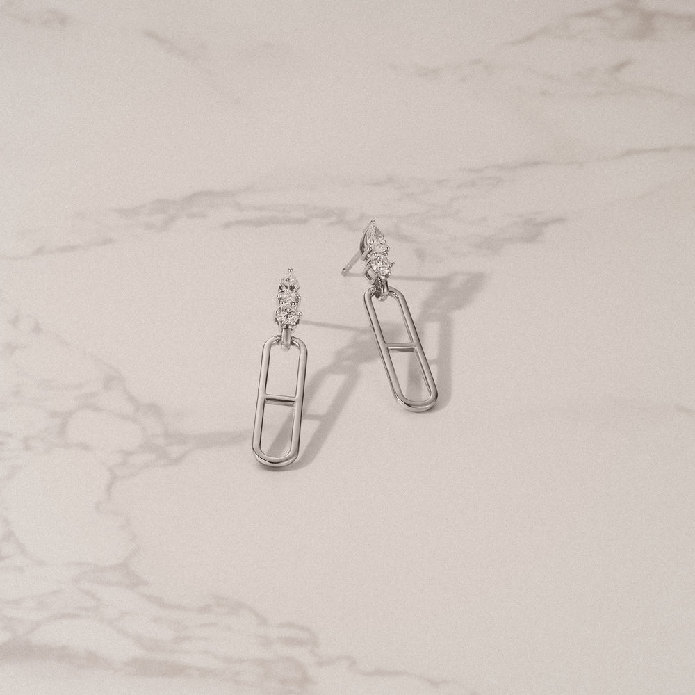 Paperclip 0.47ct Lab Diamond Drop Link Earrings in 18K White Gold