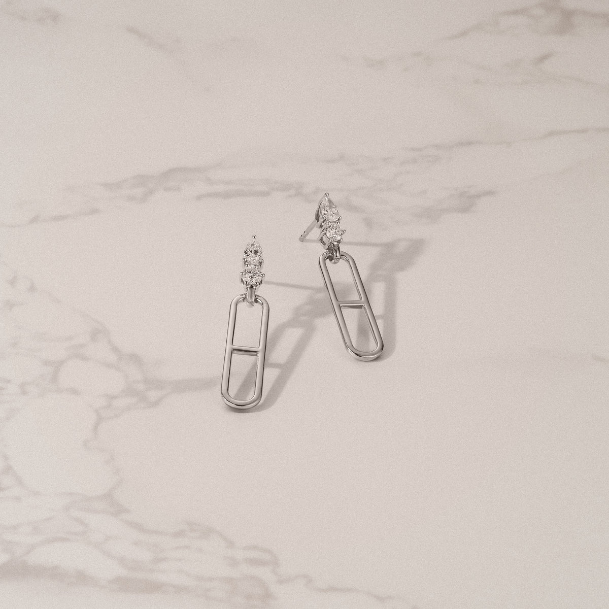Paperclip 0.47ct Lab Diamond Drop Link Earrings in 18K White Gold