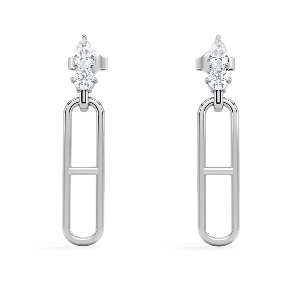 Paperclip 0.47ct Lab Diamond Drop Link Earrings in 18K White Gold