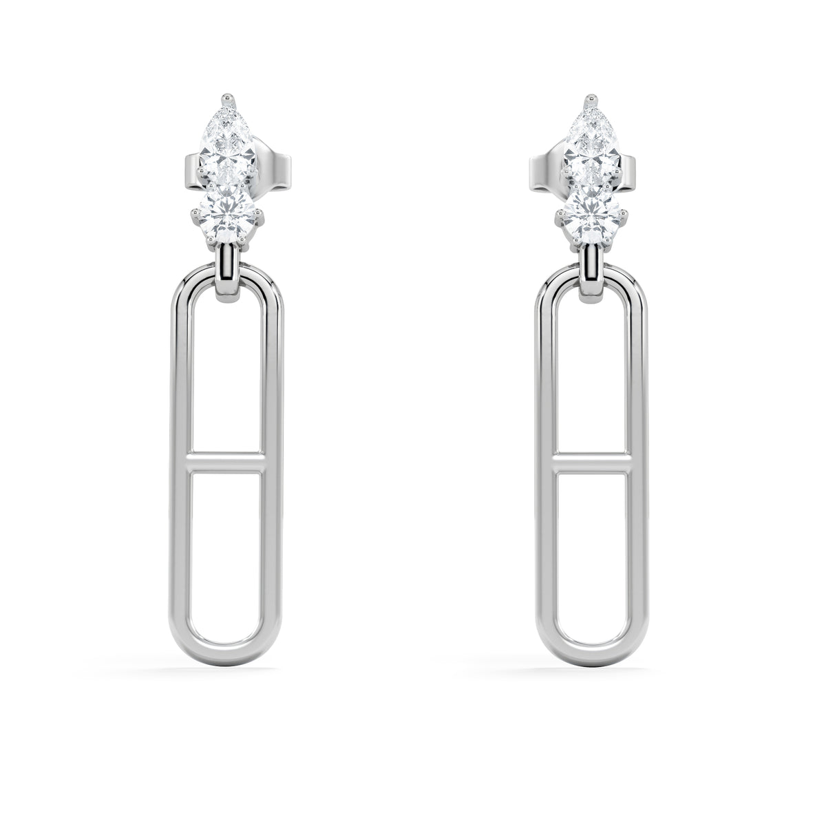 Paperclip 0.47ct Lab Diamond Drop Link Earrings in 18K White Gold