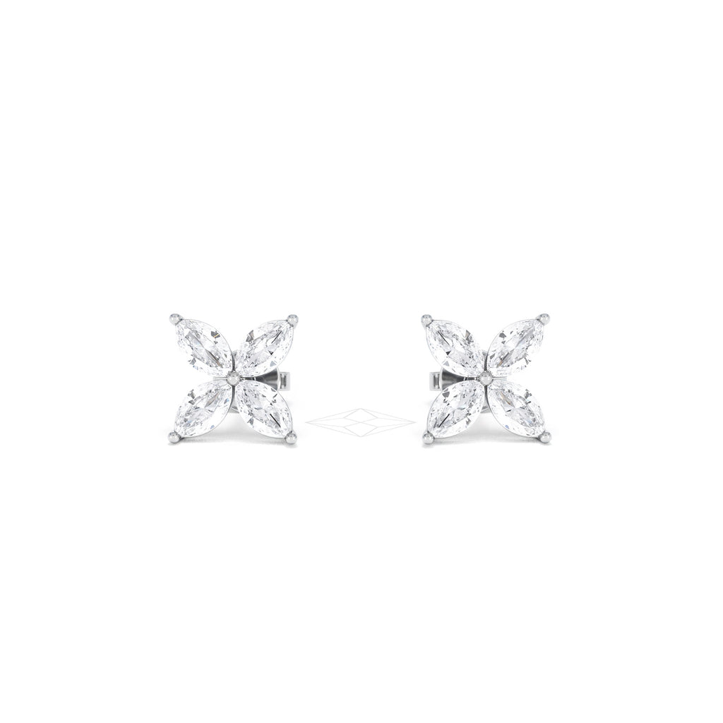 Luxe Floral 2.00ct Marquise Cut Lab Diamond Stud Earrings in 18K White Gold