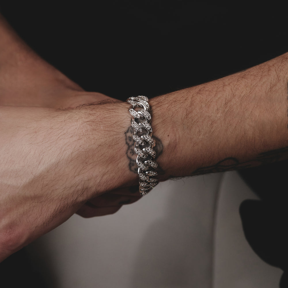 3.50ct Mens Lab Diamond Cuban Link Bracelet in 925 Sterling Silver