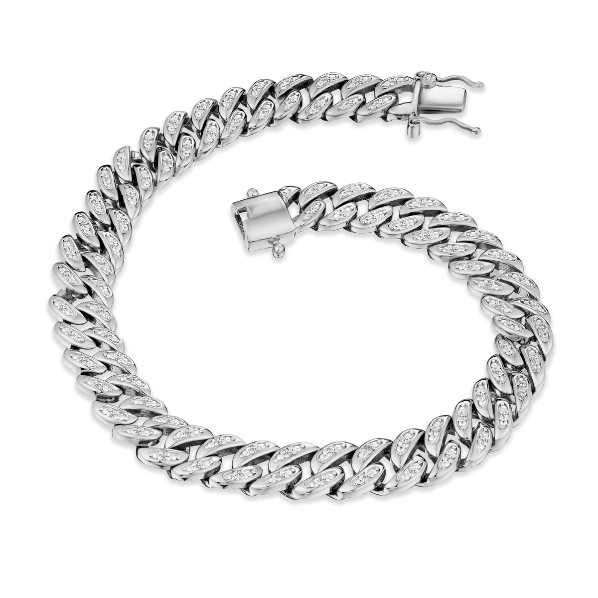 8.25 Inch Havana Cuban Lab Men Diamond Bracelet 0.50ct Cuban Lab Diamond Set in 925 Silver