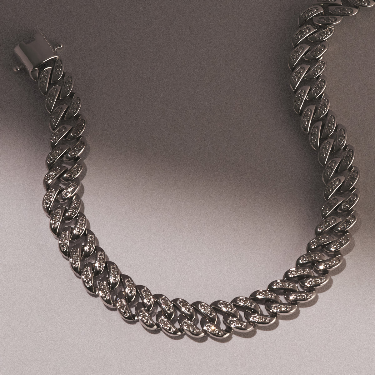 8.25 Inch Havana Cuban Lab Men Diamond Bracelet 0.50ct Cuban Lab Diamond Set in 925 Silver