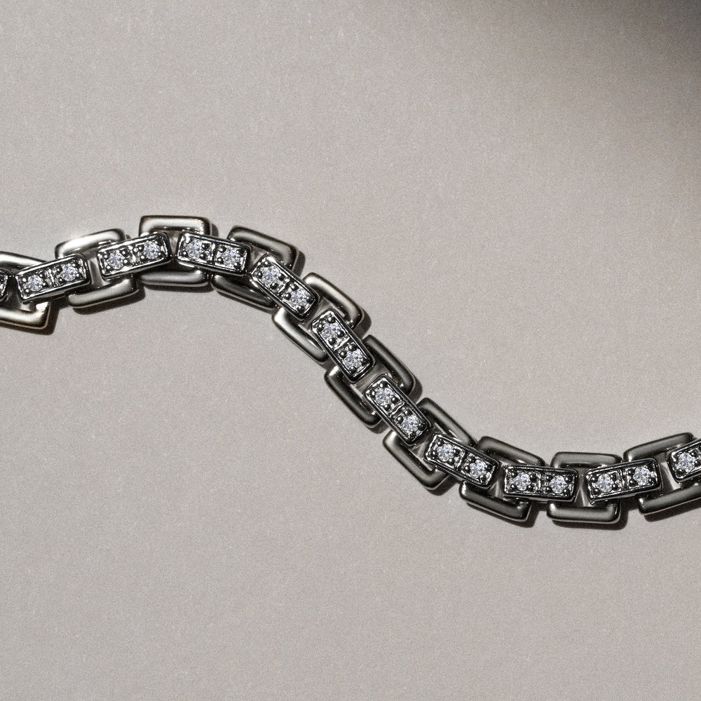 8 Inch Havana Lab Men Diamond Box Set Bracelet 0.85ct in 925 Silver