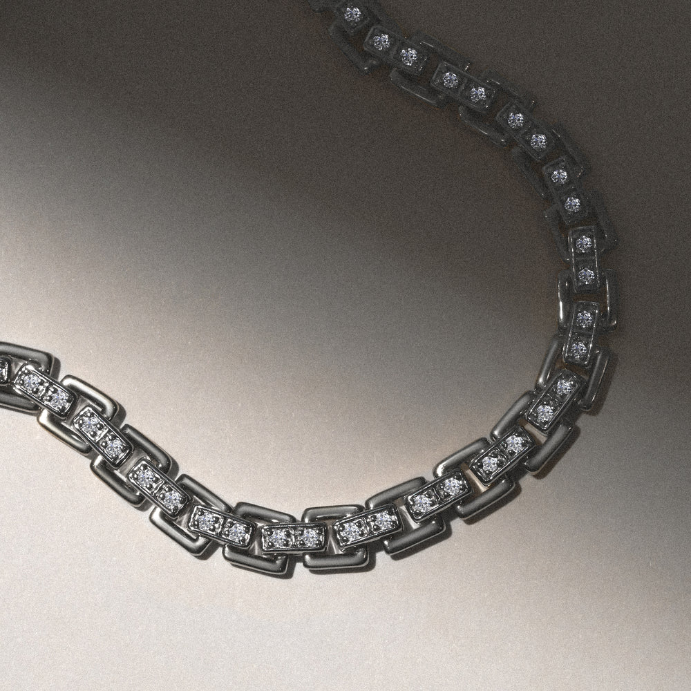 8 Inch Havana Lab Men Diamond Box Set Bracelet 0.85ct in 925 Silver
