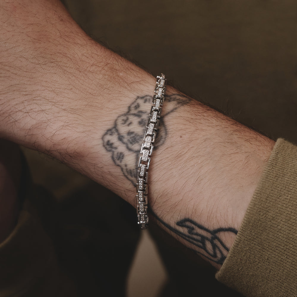 8 Inch Havana Lab Men Diamond Box Set Bracelet 0.85ct in 925 Silver