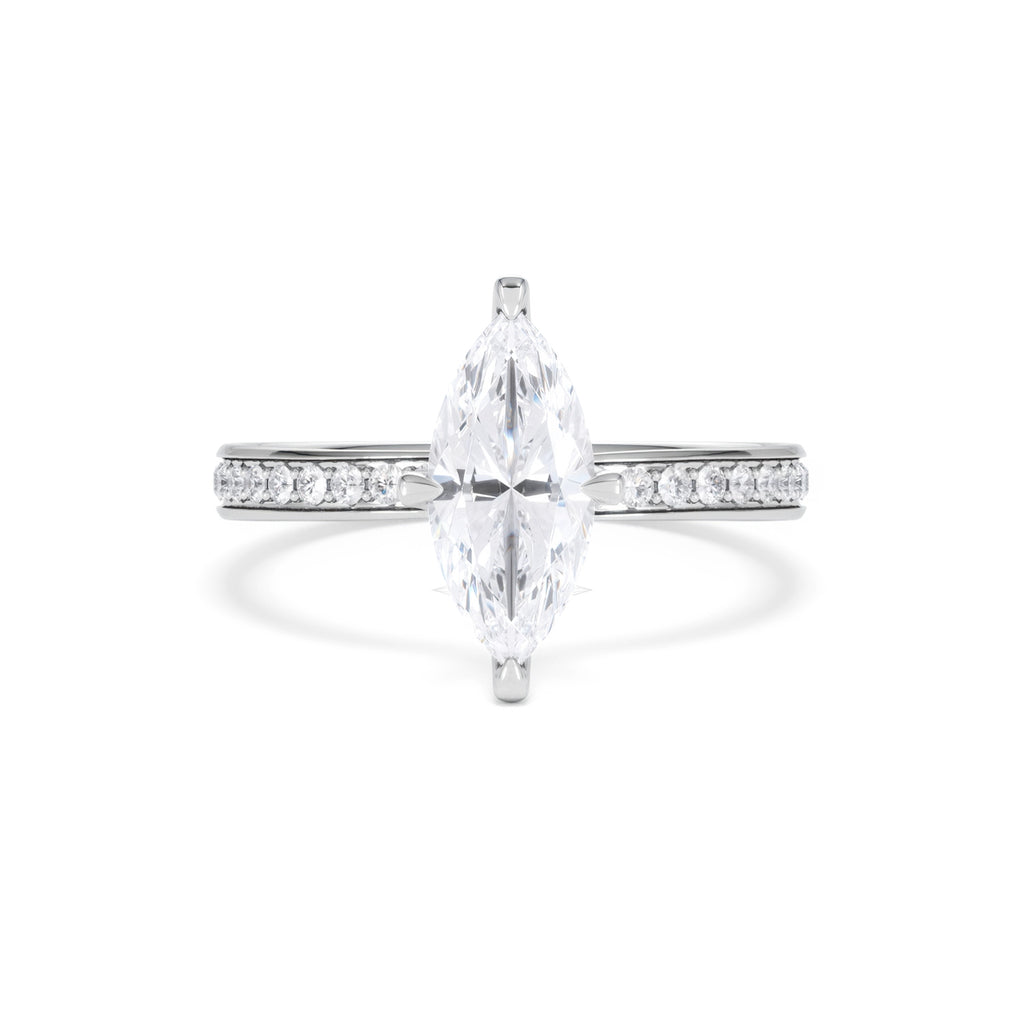 Origin Twist 1.00ct Marquise Cut Lab Diamond Solitaire Engagement Ring with Side Stones in 18K White Gold