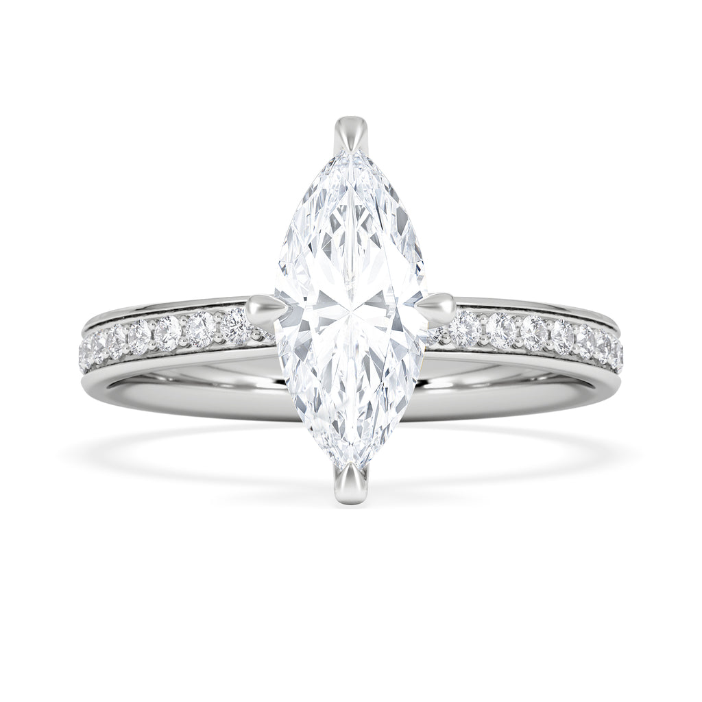 Origin Twist 1.00ct Marquise Cut Lab Diamond Solitaire Engagement Ring with Side Stones in 18K White Gold