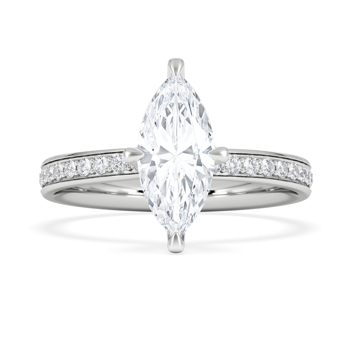 Origin Twist 1.00ct Marquise Cut Lab Diamond Solitaire Engagement Ring with Side Stones in 18K White Gold