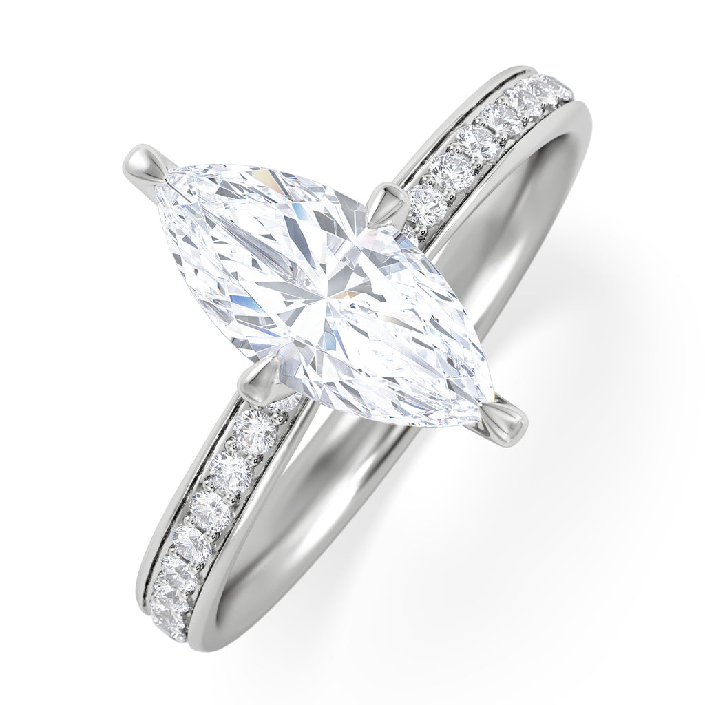 Origin Twist 1.00ct Marquise Cut Lab Diamond Solitaire Engagement Ring with Side Stones in 18K White Gold