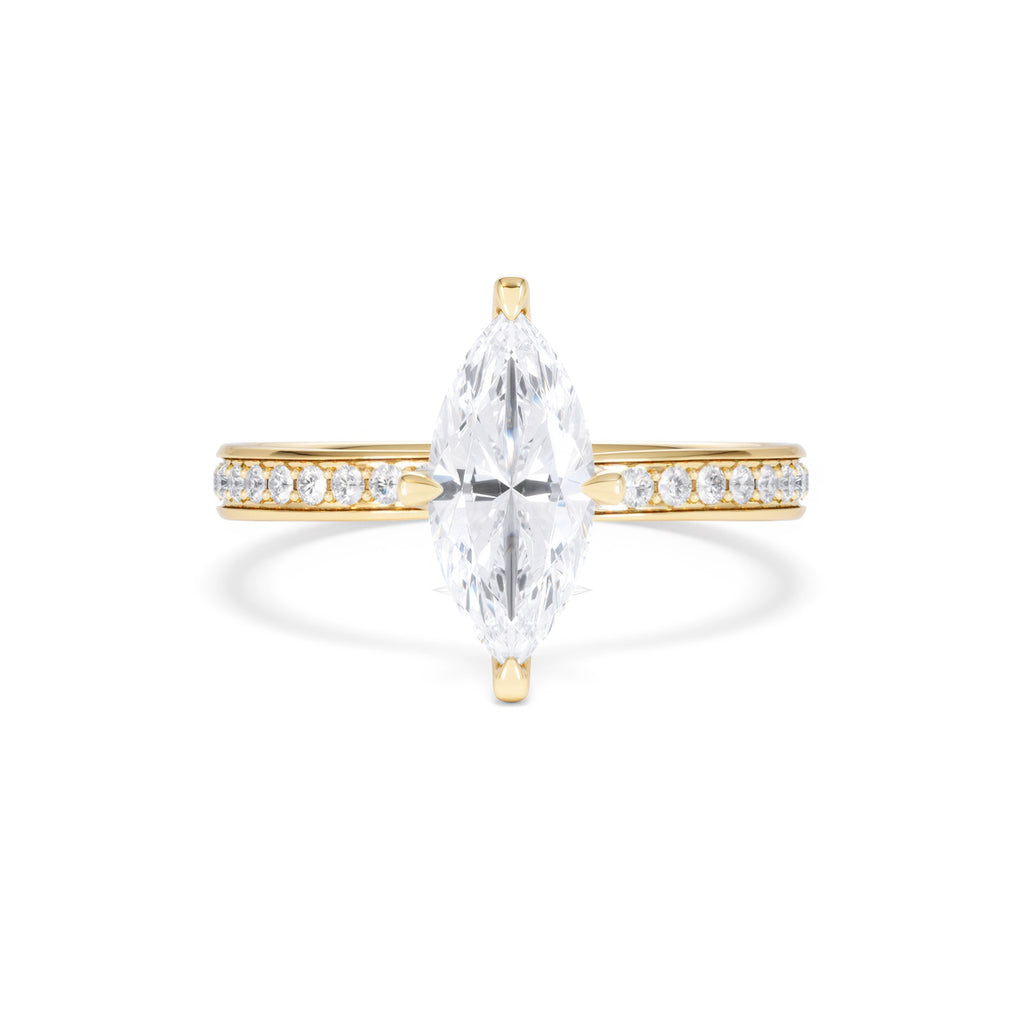 Origin Twist 1.00ct Marquise Cut Lab Diamond Solitaire Engagement Ring with Side Stones in 18K Yellow Gold