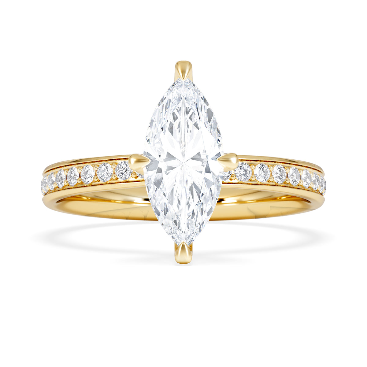 Origin Twist 1.00ct Marquise Cut Lab Diamond Solitaire Engagement Ring with Side Stones in 18K Yellow Gold