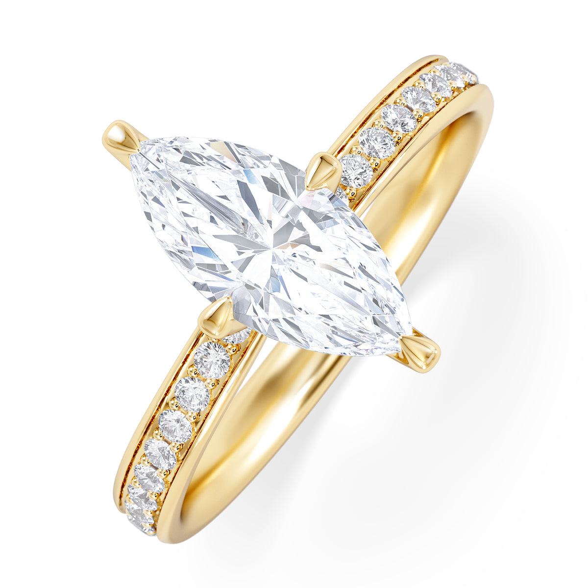 Origin Twist 1.00ct Marquise Cut Lab Diamond Solitaire Engagement Ring with Side Stones in 18K Yellow Gold