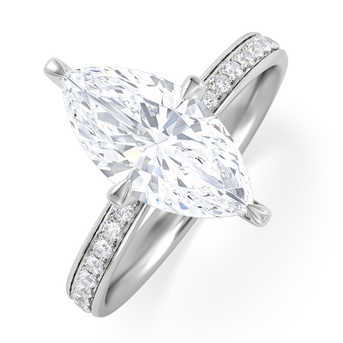 Origin Twist 2.00ct Marquise Cut Lab Diamond Solitaire Engagement Ring with Side Stones in Platinum