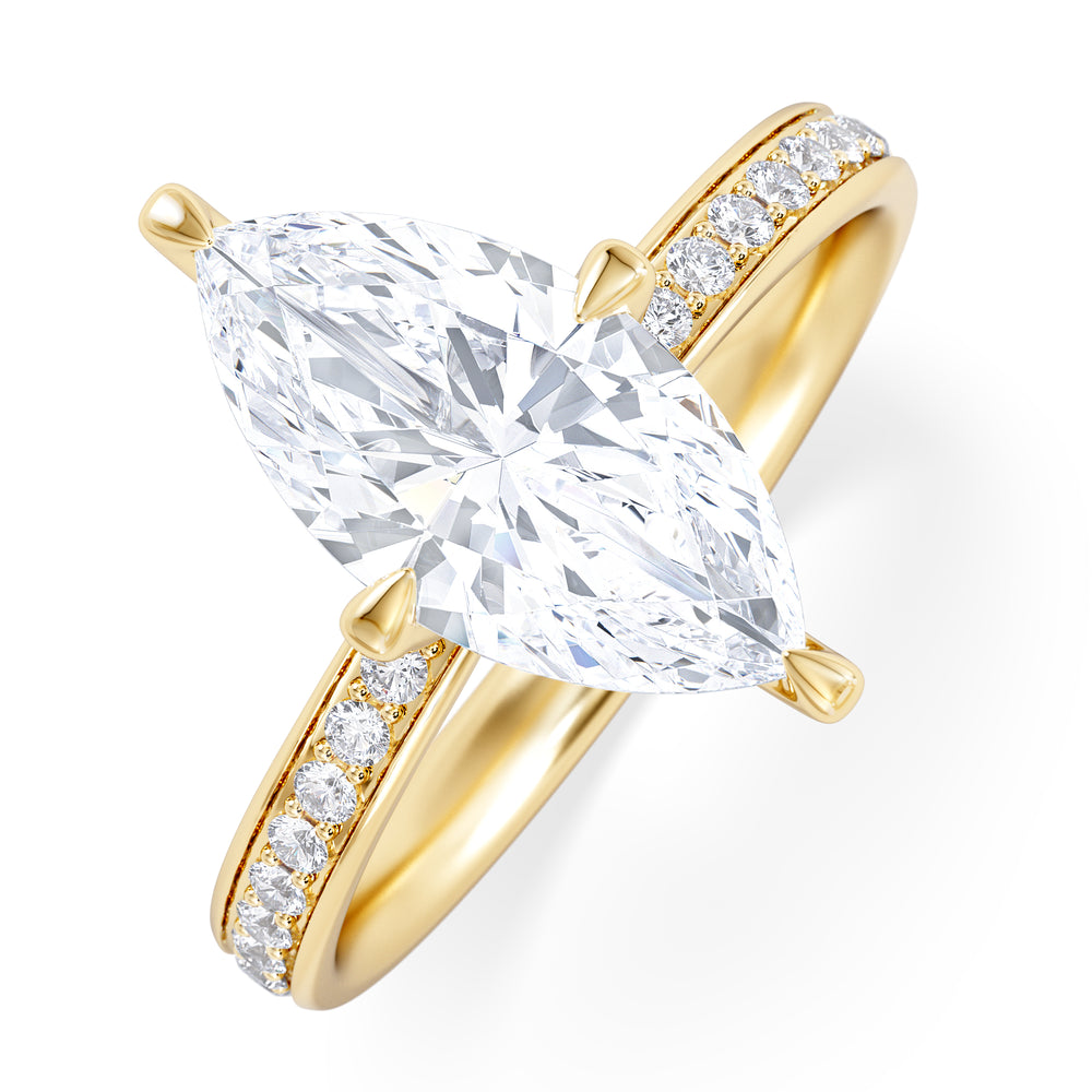 Origin Twist 2.00ct Marquise Cut Lab Diamond Solitaire Engagement Ring with Side Stones in 18K Yellow Gold